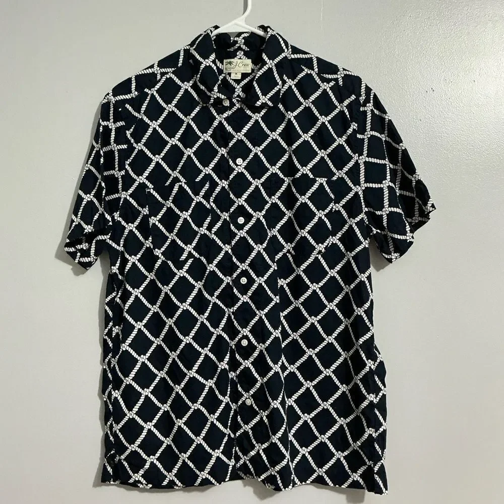 J CREW Short-sleeve slub cotton camp-collar nautical shirt size M
